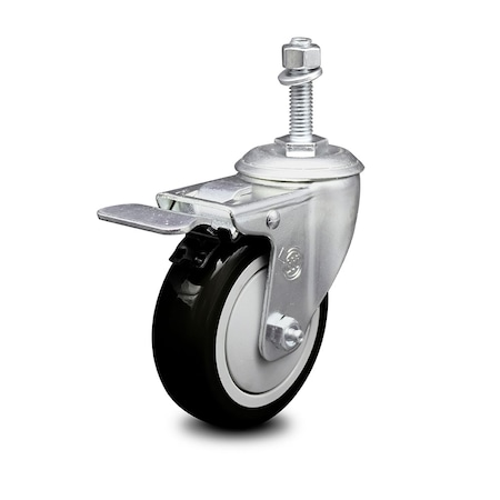Service Caster 4 Inch Black Polyurethane Swivel 10mm Stem Caster with Total Lock Brake SCC SCC-TSTTL20S414-PPUB-BLK-M1015